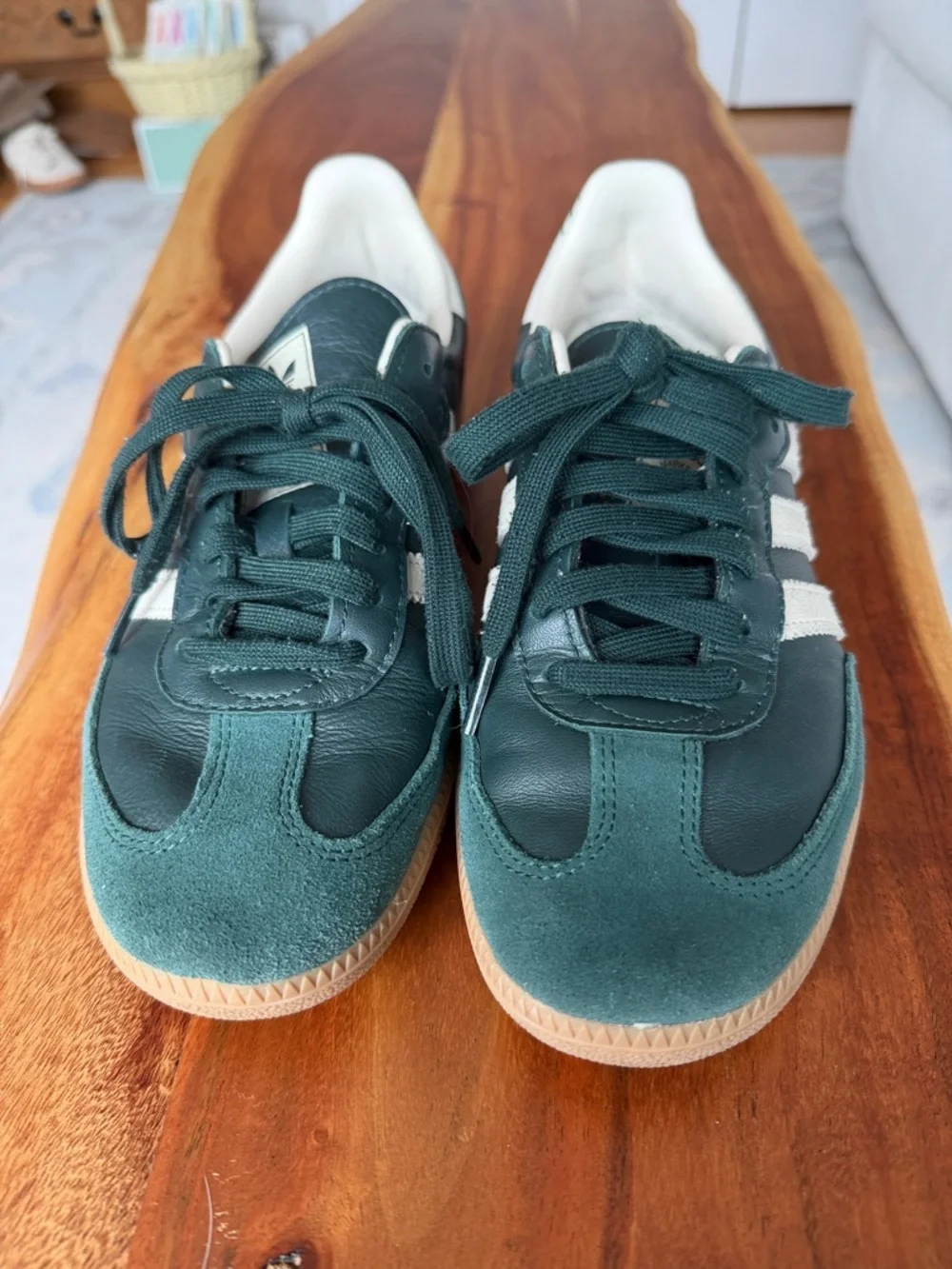 adidas Womens Samba Sneakers in Forest Green and Cream - Picture 2 of 5